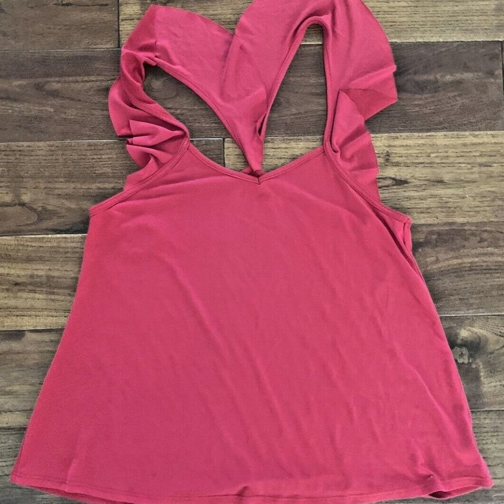 Ginger G sleeveless top Size Large true RED V-Neck Ruffle strap V-back - Picture 5 of 8